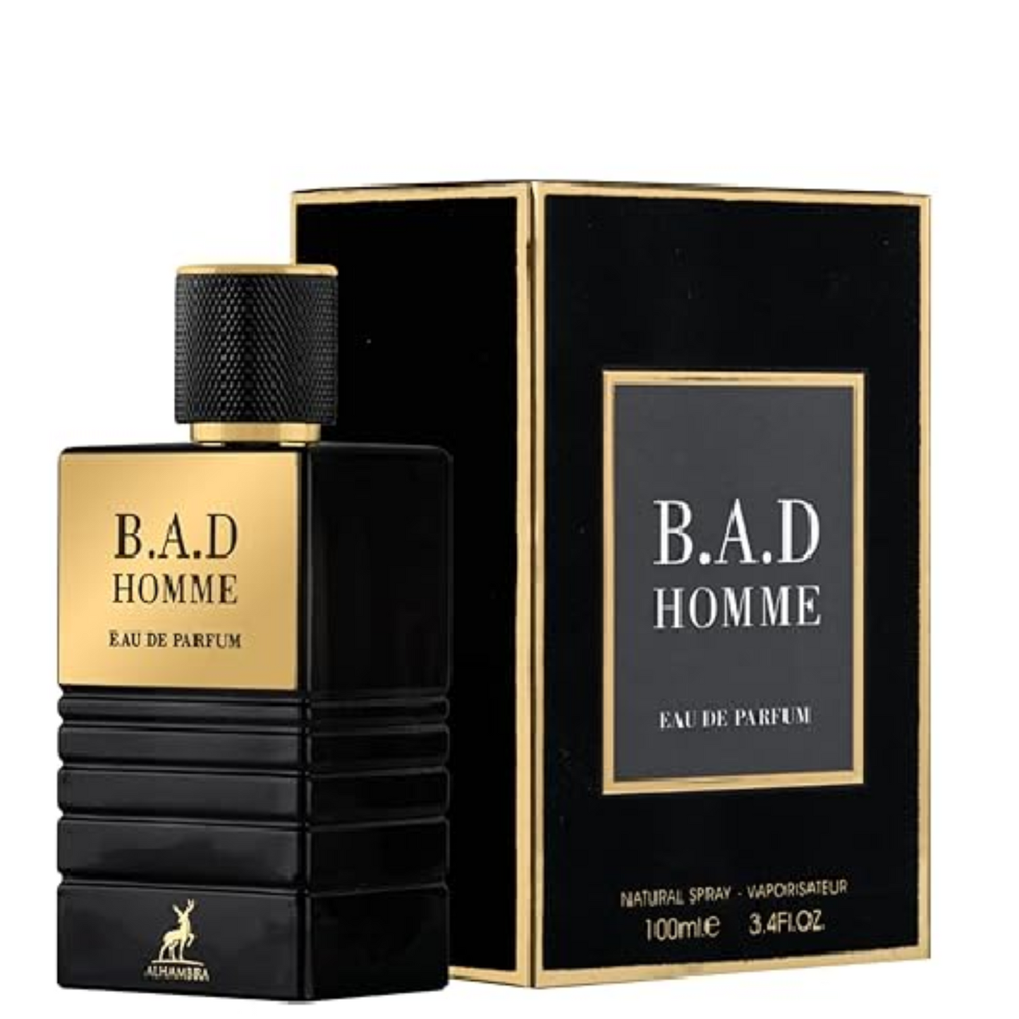 בושם לגבר Bad Homme מבית Maison Alhambra | או דה פורפיום E.D.P | מ"ל 100 | בהשראת הבושם Carolina Herrera של Bad Boy | תואם לבאד בוי של קרולינה הררה